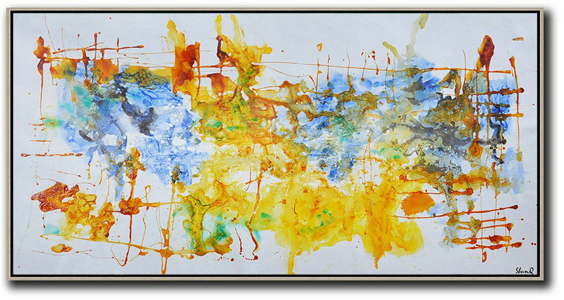 Huge Wall Decor,Contemporary Oil Painting,Canvas Wall Paintings,Grey,Blue,Yellow.Etc